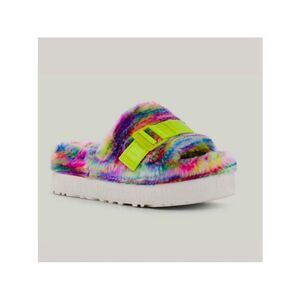UGG Slippers NEW Fluffita Fur Platform Rainbow Pixelate Flatform Multicolor 6